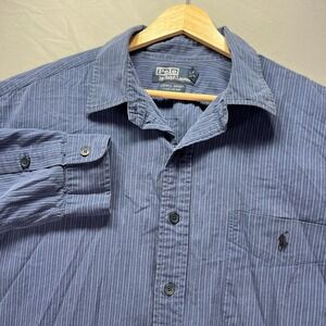 Polo Ralph Lauren Mens XL Lowell Sport Blue Striped Cotton Long Sleeve Shirt